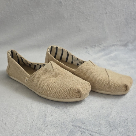Toms Shoes - TOMS Classic Canvas Slip On Shoes Womens Beige Alpargata Flats Size W10